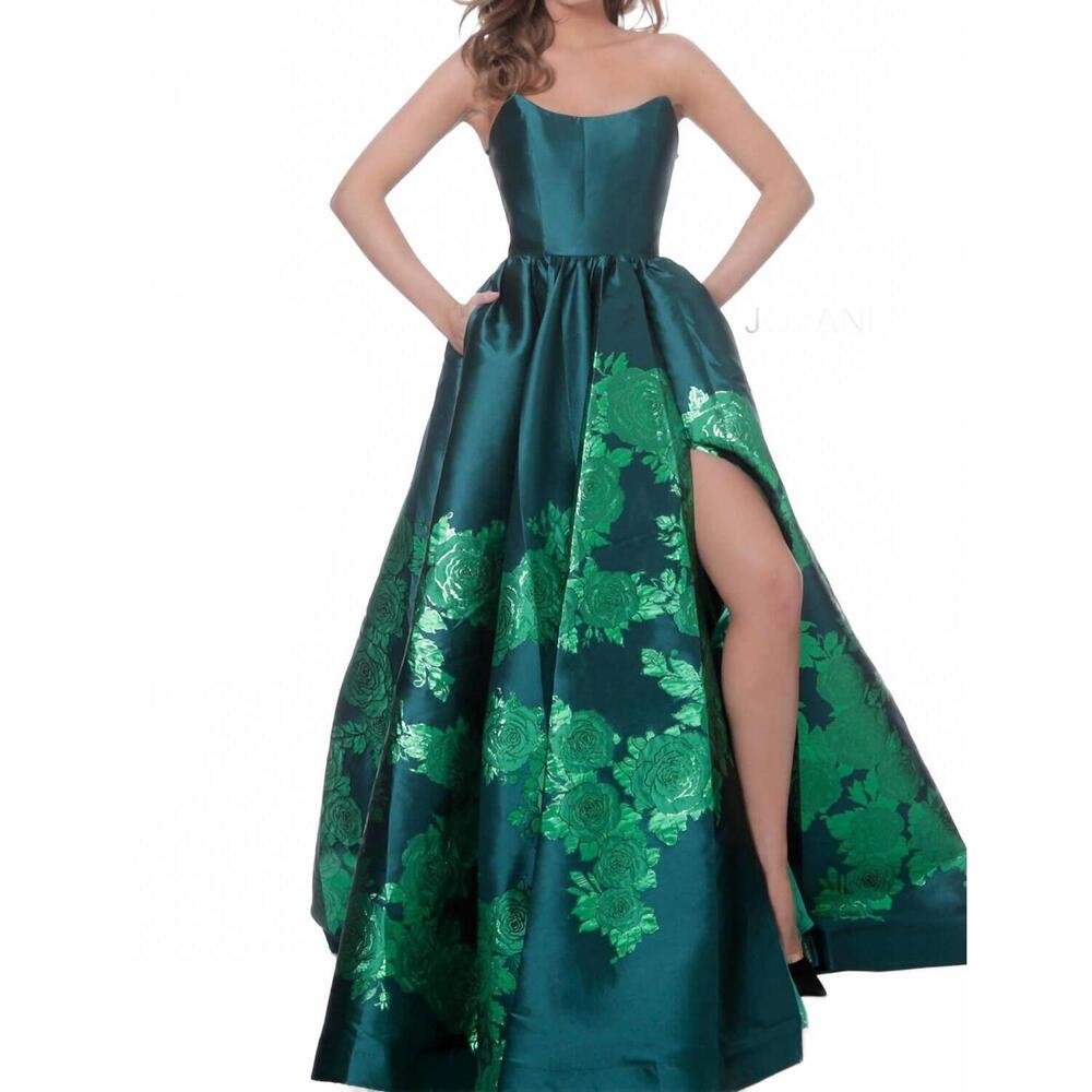 NEW JOVANI strapless floral prom gown in green - Picture 2 of 3